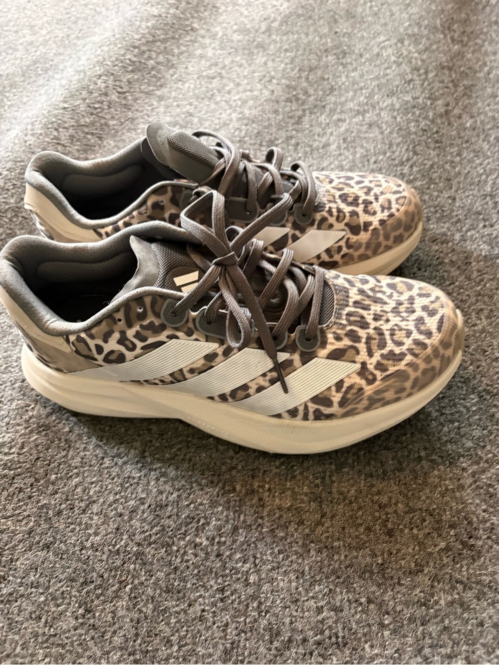 Adidas Originals Duramo SL 2 Women's Leopard Print Sneakers in Taupe and White